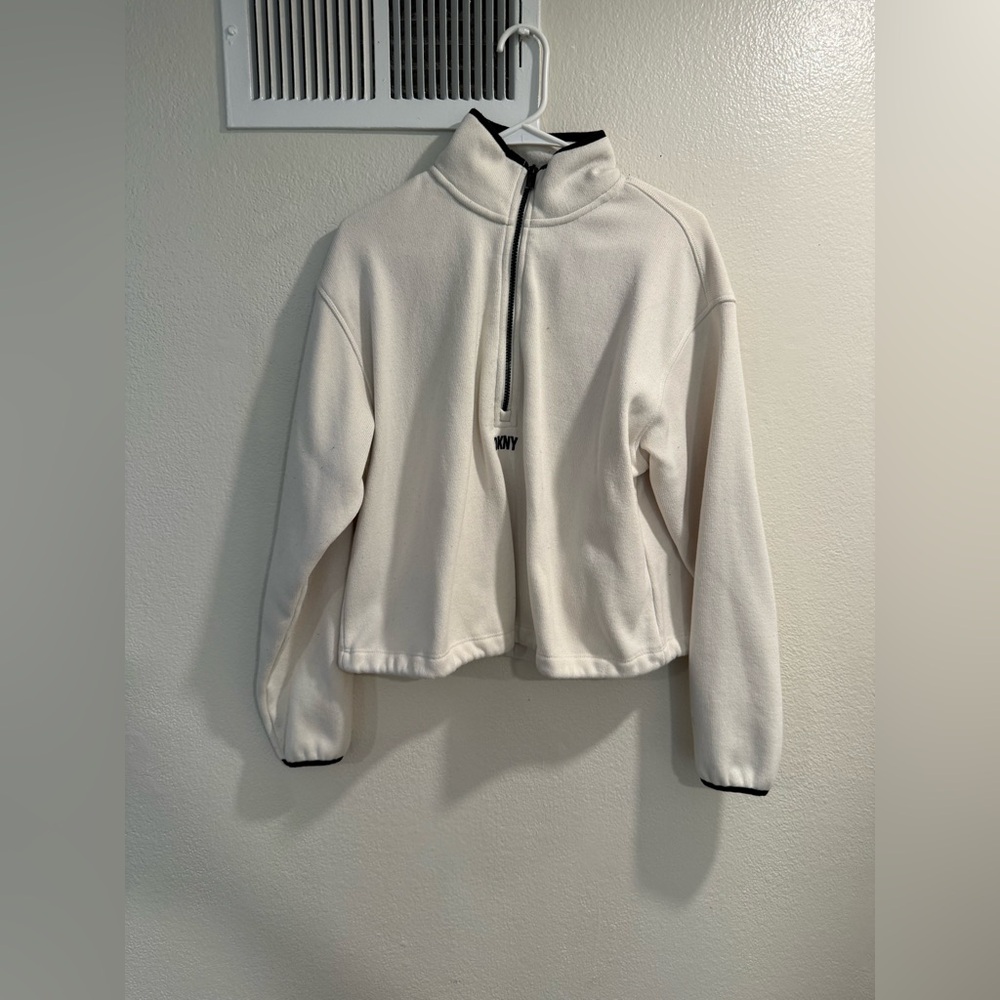 Dkny White Ski Jacket with High Collar and Elastic Cuffs